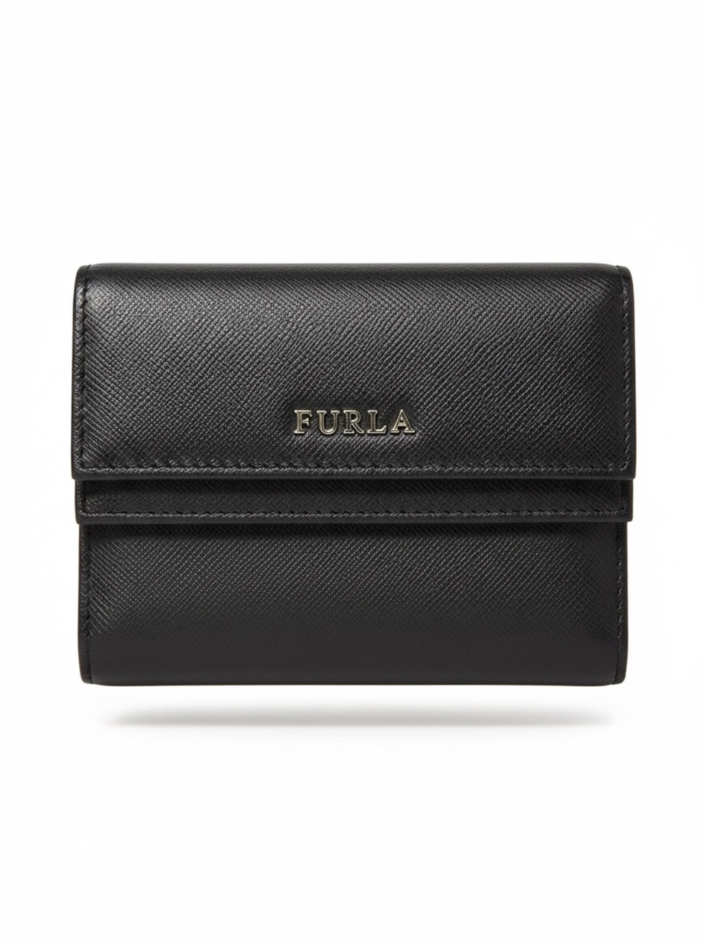 Furla Black Saffiano Fold Wallet with Gold Logo